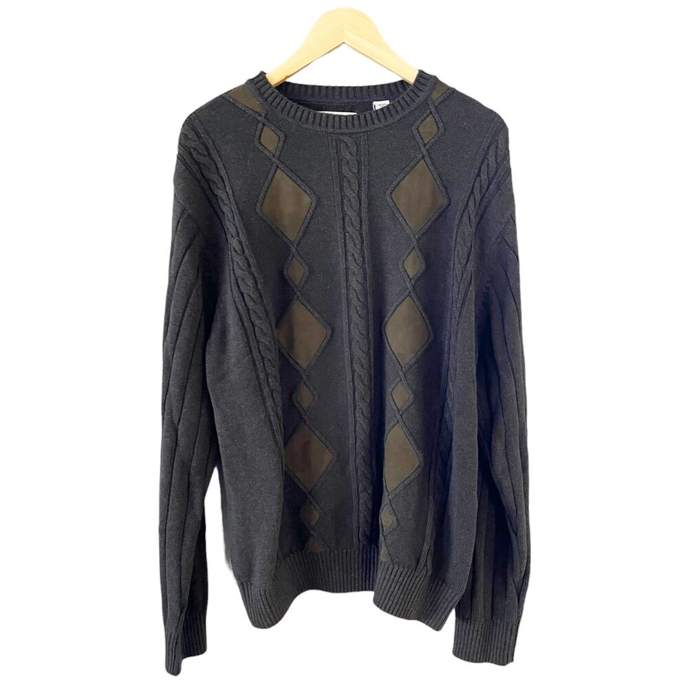 ALEX CANNON Brown Sweater Crew Neck Cotton Argyle Long Sleeve Pullover Large EUC